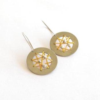Dreamcatcher Earrings Sunny Yellow Circles Playful Dangle Summer Gift For Her